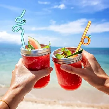 Gerrii 10 Pcs Colorful Wavy Glass Straws for Drinks