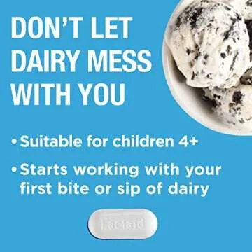 Lactaid Original Strength Lactose Intolerance Relief Caplets with Natural Lactase Enzyme, Dietary Supplement to Help Prevent Gas, Bloating & Diarrhea Due to Lactose Sensitivity, 120 ct