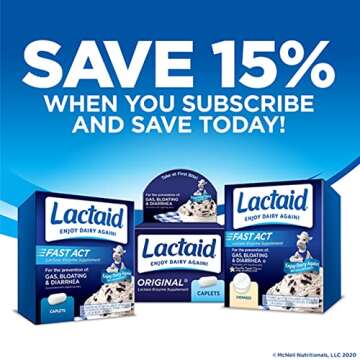 Lactaid Original Strength Lactose Intolerance Relief Caplets with Natural Lactase Enzyme, Dietary Supplement to Help Prevent Gas, Bloating & Diarrhea Due to Lactose Sensitivity, 120 ct