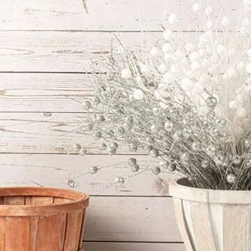 KI Store White Christmas Tree Picks Sprays Set of 20 Glittered Twigs Decor for Christmas Tree Decoration Wreath Garland Floral Arrangement