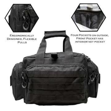 Exos Tactical Range Bag - Medium Size Range Bag for Shooting - Gun Case for Handguns, Ammo Storage, Tactical Backpack, Molle Webbing, Free Subdued USA Patch, Designed in the USA (Black)
