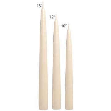 Ivory Cream 10 Inch Taper Candles - Pack of 12 Premium Unscented, Dripless & Smokeless Hand-Dipped Candles for Birthday, Wedding or Dinner Decorations and Formal Candlelighting