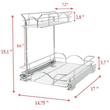 OCG Under Sink Cabinet Organizer Two Tier Pull Out Shelf (14.75W x 17D), Under Sink Sliding Shelf fo...