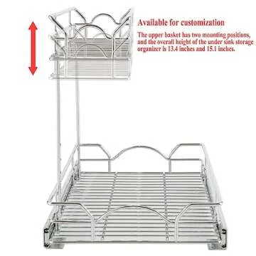 OCG Under Sink Cabinet Organizer Two Tier Pull Out Shelf (14.75W x 17D), Under Sink Sliding Shelf for Kitchen Bathroom Cabinet 2 Tier Chrome