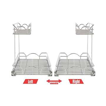 OCG Under Sink Cabinet Organizer Two Tier Pull Out Shelf (14.75W x 17D), Under Sink Sliding Shelf for Kitchen Bathroom Cabinet 2 Tier Chrome