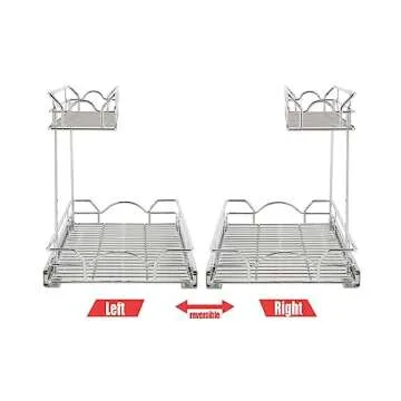 OCG Under Sink Cabinet Organizer Two Tier Pull Out Shelf (14.75W x 17D), Under Sink Sliding Shelf for Kitchen Bathroom Cabinet 2 Tier Chrome