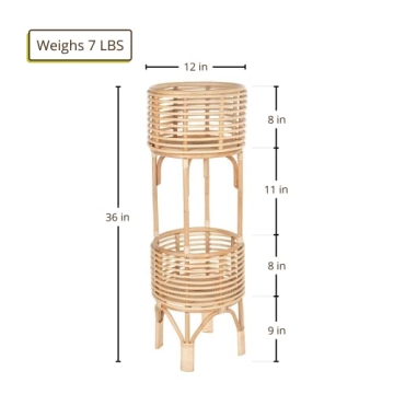 KOUBOO Rattan Two-Tier Plant Stand for Indoor Decor