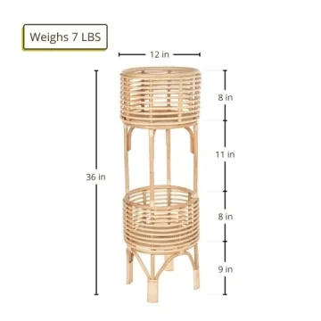 KOUBOO Rattan Two-Tier Plant Stand for Indoor Decor