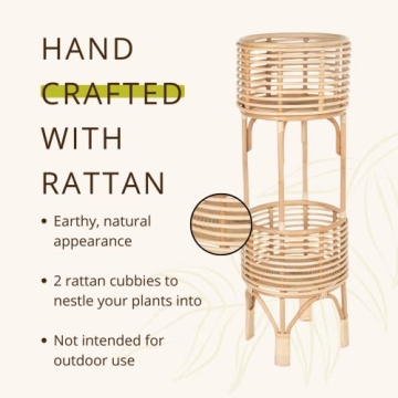 KOUBOO Rattan Two-Tier Plant Stand for Indoor Decor