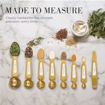 White and Gold Measuring Spoons with Leveler - Featuring 8PC Upgraded Style, Dual-Sided, Stackable, ...