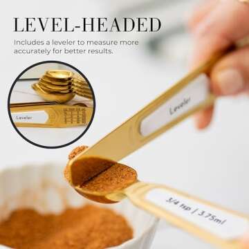 White and Gold Measuring Spoons with Leveler - Featuring 8PC Upgraded Style, Dual-Sided, Stackable, Stainless Magnetic Measuring Spoons Set - Fits in Spice Jars, White and Gold Kitchen Accessories