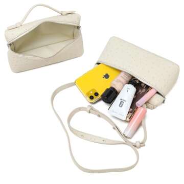 Rejolly Crossbody Bag for Women L19 Pouch Top-Handle Leather Bag Designer Handbag Quiet Luxury Trendy Purse Ostrich Cream White