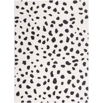 Hauteloom Tariffville Modern Animal Print Dalmatian Style Area Rug for Living Room, Bedroom, Kids Room, Nursery - High Pile Carpet - Black and White, Charcoal - 5'3" x 7'3" (5x7)