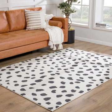 Hauteloom Tariffville Modern Animal Print Dalmatian Style Area Rug for Living Room, Bedroom, Kids Room, Nursery - High Pile Carpet - Black and White, Charcoal - 5'3" x 7'3" (5x7)