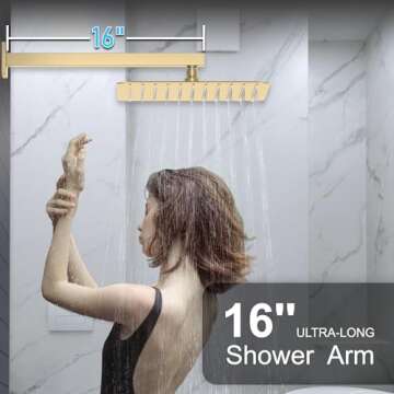 KOJOX Shower System Bathroom Luxury 12 Inch Rain Shower Head with Handheld Mixer Shower Combo Set Wall Mounted Shower Faucet Trim with Valve Brush Gold