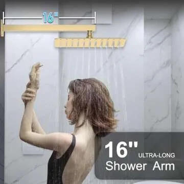 KOJOX Shower System Bathroom Luxury 12 Inch Rain Shower Head with Handheld Mixer Shower Combo Set Wall Mounted Shower Faucet Trim with Valve Brush Gold