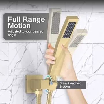 KOJOX Shower System Bathroom Luxury 12 Inch Rain Shower Head with Handheld Mixer Shower Combo Set Wall Mounted Shower Faucet Trim with Valve Brush Gold