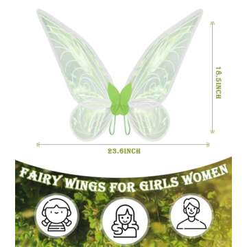 SOLIEHOO Girls Wings Fairy Wings, Sparkling Sheer Wings for Women Adults Butterfly Wings for Kids Birthday Halloween Dress up