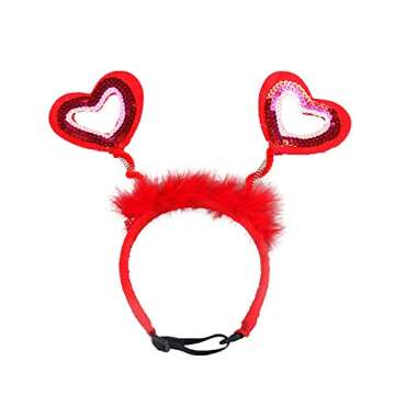 BinaryABC Valentine's Day Dog Headband Sequin Heart Headband,Valentines Day Pet Costume Accessories,...