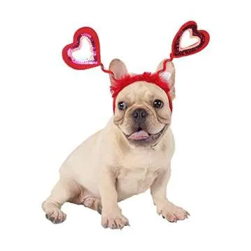 BinaryABC Valentine's Day Dog Headband Sequin Heart Headband,Valentines Day Pet Costume Accessories,Valentines Day Pet Outfit Hair Accessories,2Pcs