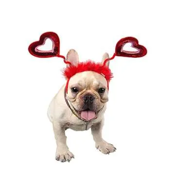 BinaryABC Valentine's Day Dog Headband Sequin Heart Headband,Valentines Day Pet Costume Accessories,Valentines Day Pet Outfit Hair Accessories,2Pcs