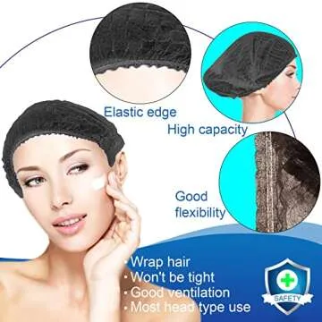 Smilco Black Disposable Bouffant Caps pack of 200, 21inches Hair Net, Elastic Dust Cap for Food Service, Kitchen Hair Head Cover, Health, Tattoo (SM200-BK)