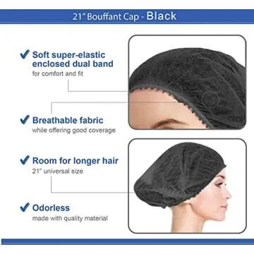 Smilco Black Disposable Bouffant Caps pack of 200, 21inches Hair Net, Elastic Dust Cap for Food Service, Kitchen Hair Head Cover, Health, Tattoo (SM200-BK)