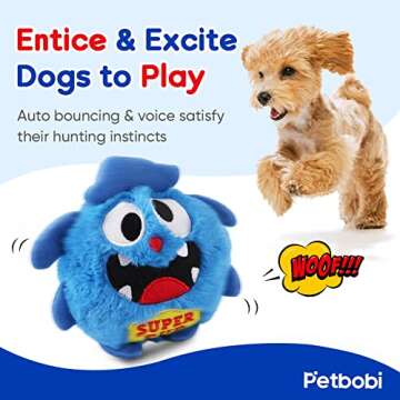 Petbobi Upgrade Dog Toys Interactive Monster Plush Ball Shake Squeak Crazy Bouncer Toy Exercise Elec...