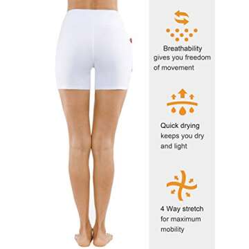 THE GYM PEOPLE High Waist Yoga Shorts for Women Tummy Control Fitness Athletic Workout Running Shorts with Deep Pockets (Small, White)