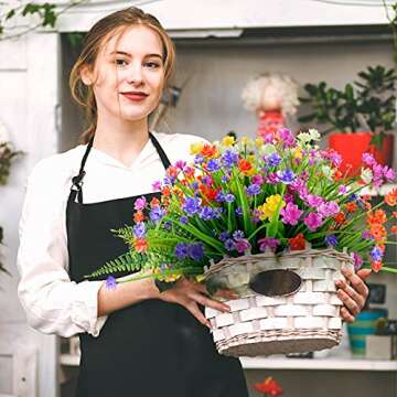 STYLIFING 12 Bundles Artificial Flowers for Outdoor UV Resistant Plastic Plants Fake Flowers for Han...