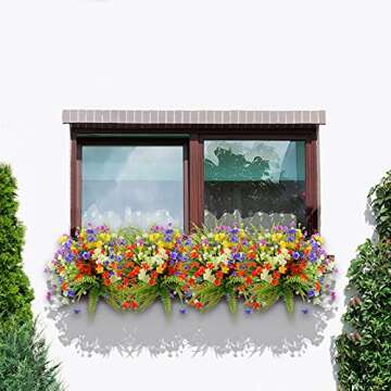 STYLIFING 12 Bundles Artificial Flowers for Outdoor UV Resistant Plastic Plants Fake Flowers for Hanging Planters Garden Porch Patio Window Box Wedding Decoration