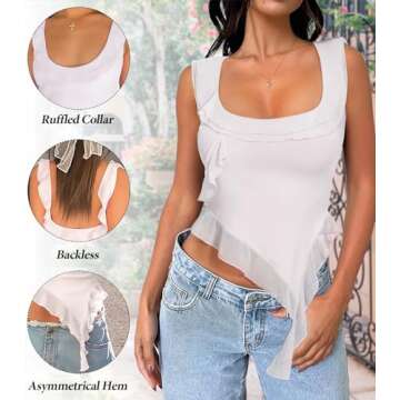 Women's Casual Strap Top Y2k Going Outing Bandeau Cropped Top Camisole Shirt Off Shoulder Vest Tank Top White