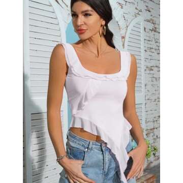Women's Casual Strap Top Y2k Going Outing Bandeau Cropped Top Camisole Shirt Off Shoulder Vest Tank Top White