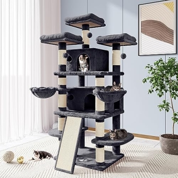Allewie 68 Inches Cat Tree/House and Towers for Big Feline/Scratching Post/Multi-Level Large Kitty C...