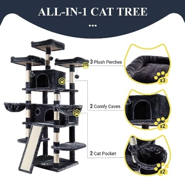 Allewie 68 Inches Multi-Level Cat Tree House in Grey