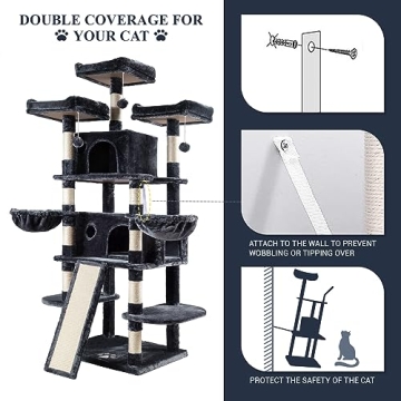 Allewie 68 Inches Multi-Level Cat Tree House in Grey