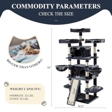 Allewie 68 Inches Multi-Level Cat Tree House in Grey