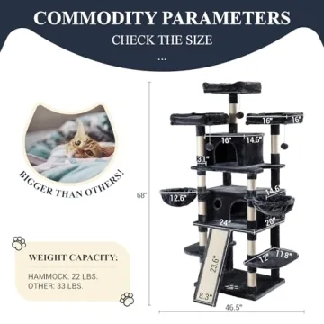 Allewie 68 Inches Multi-Level Cat Tree House in Grey