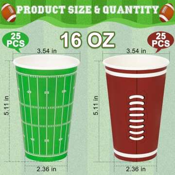 Helimoto 50 PCS Super Bowl Party Supplies, 16 OZ Disposable Paper Cups Bulk, Large Capacity Party Cups Cold Hot Drinking Cup Water Juice Coffee Container Brown Green 2024 Super Bowl Party Decorations