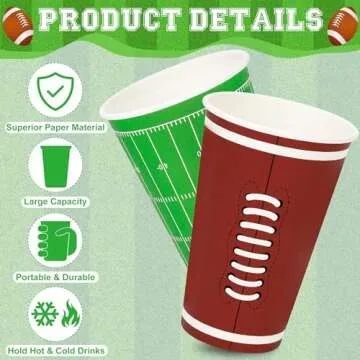 Helimoto 50 PCS Super Bowl Party Supplies, 16 OZ Disposable Paper Cups Bulk, Large Capacity Party Cups Cold Hot Drinking Cup Water Juice Coffee Container Brown Green 2024 Super Bowl Party Decorations