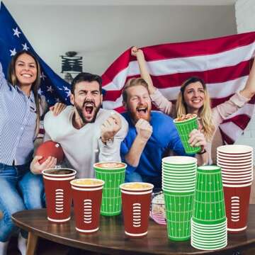 Helimoto 50 PCS Super Bowl Party Supplies, 16 OZ Disposable Paper Cups Bulk, Large Capacity Party Cups Cold Hot Drinking Cup Water Juice Coffee Container Brown Green 2024 Super Bowl Party Decorations