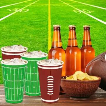 Helimoto 50 PCS Super Bowl Party Supplies, 16 OZ Disposable Paper Cups Bulk, Large Capacity Party Cups Cold Hot Drinking Cup Water Juice Coffee Container Brown Green 2024 Super Bowl Party Decorations