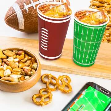 Helimoto 50 PCS Super Bowl Party Supplies, 16 OZ Disposable Paper Cups Bulk, Large Capacity Party Cups Cold Hot Drinking Cup Water Juice Coffee Container Brown Green 2024 Super Bowl Party Decorations