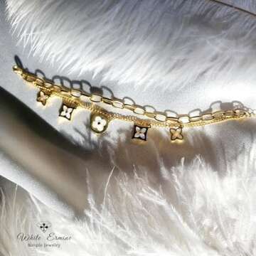 White Ermine Bracelet & HairBand Set in Yellow Gold