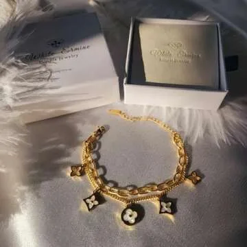 White Ermine Bracelet & HairBand Set in Yellow Gold