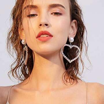 Xerling Heart Crystal Dangle Earrings for Women