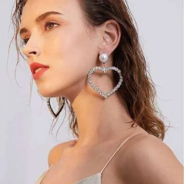 Xerling Heart Crystal Dangle Earrings for Women
