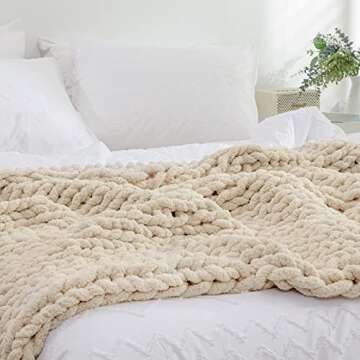 YAAPSU Chunky Knit Throw Blanket 51x63 Cozy Chenille