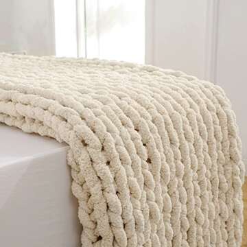 YAAPSU Chunky Knit Throw Blanket 51x63 Cozy Chenille