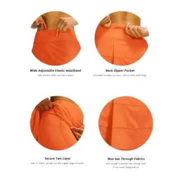 MEIVSO Women's Pleated Workout Tennis Skirts with Pockets Activewear Sports Skort Built-in Shorts (Orange, X-Small)